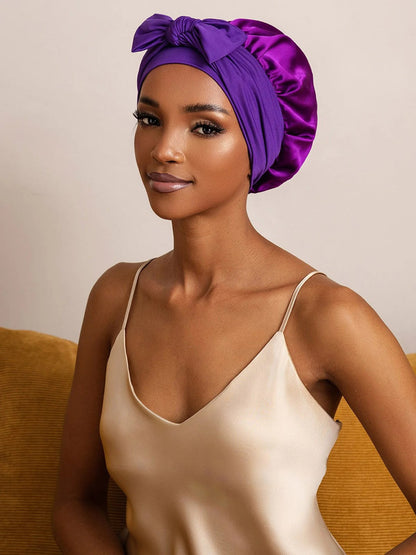 Schlafhaube aus reiner Seide mit Schleife